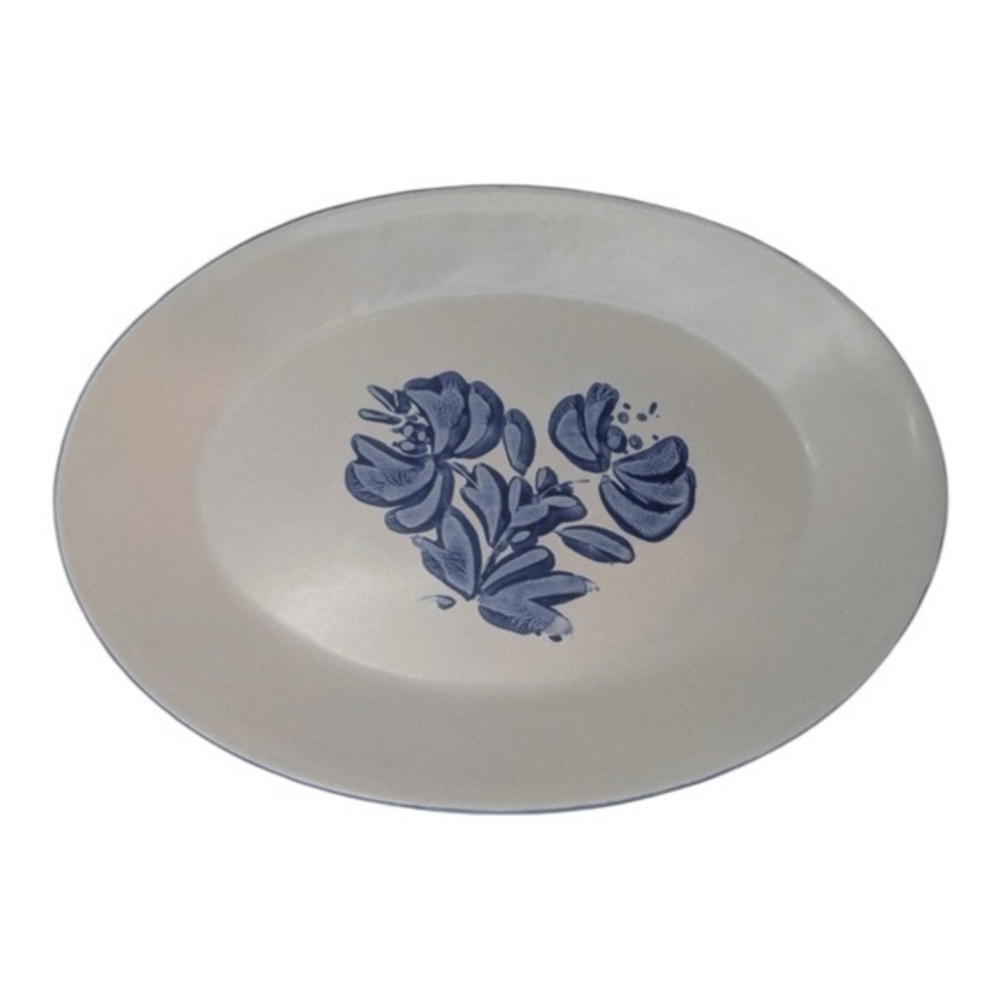 Pfaltzgraff Yorktowne‎ 14" Oval Serving Platter Blue Flower VTG #16 Stoneware